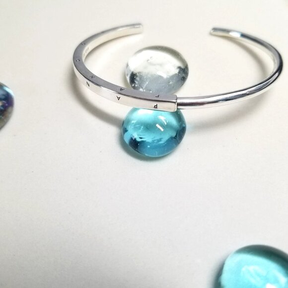 Authentic Pandora 925 Sterling Silver Signature ID Open Bangle Smooth Bracelet - Picture 4 of 6